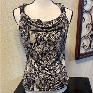 Kenneth Cole Black and Cream Cowl Neck Sleeveless Tank Top